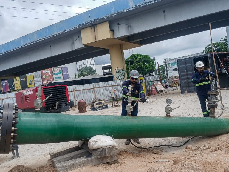 Cigás inicia teste hidrostático em novo trecho do gasoduto na avenida Autaz Mirim